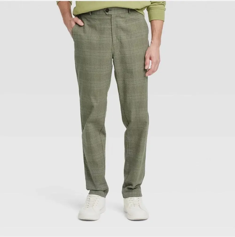 Houston White Mens Plaid Straight Suit Pants Olive Green Trousers Medium